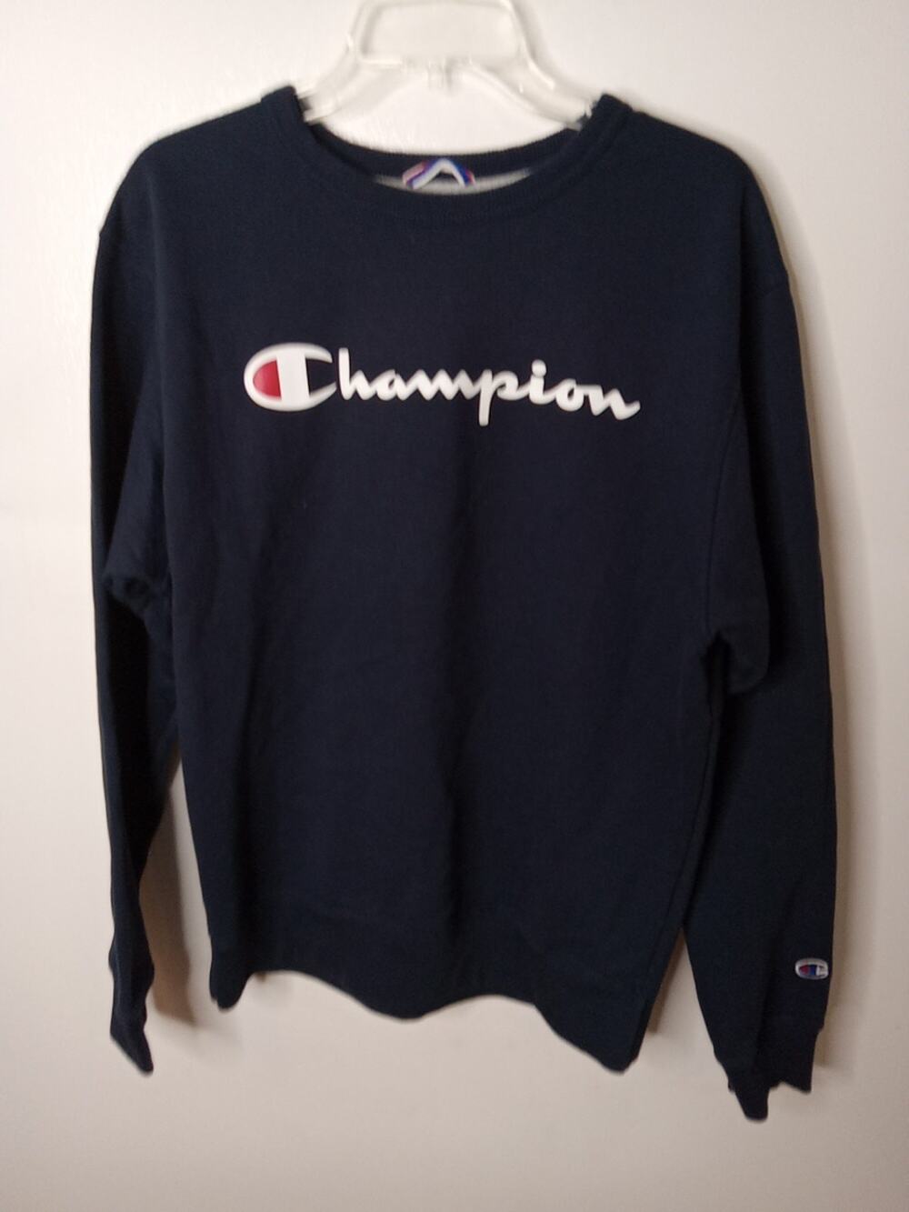 Champion Men's Size M Fleece Sweatshirt Blue Long Sleeve Powerblend Script Logo